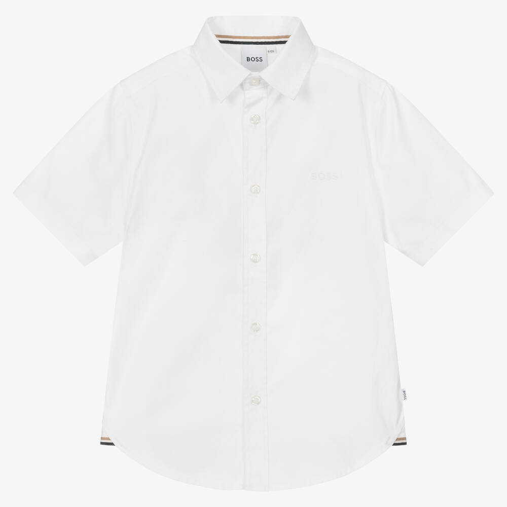 BOSS-Teen Boys White Cotton Oxford Shirt | Childrensalon Outlet