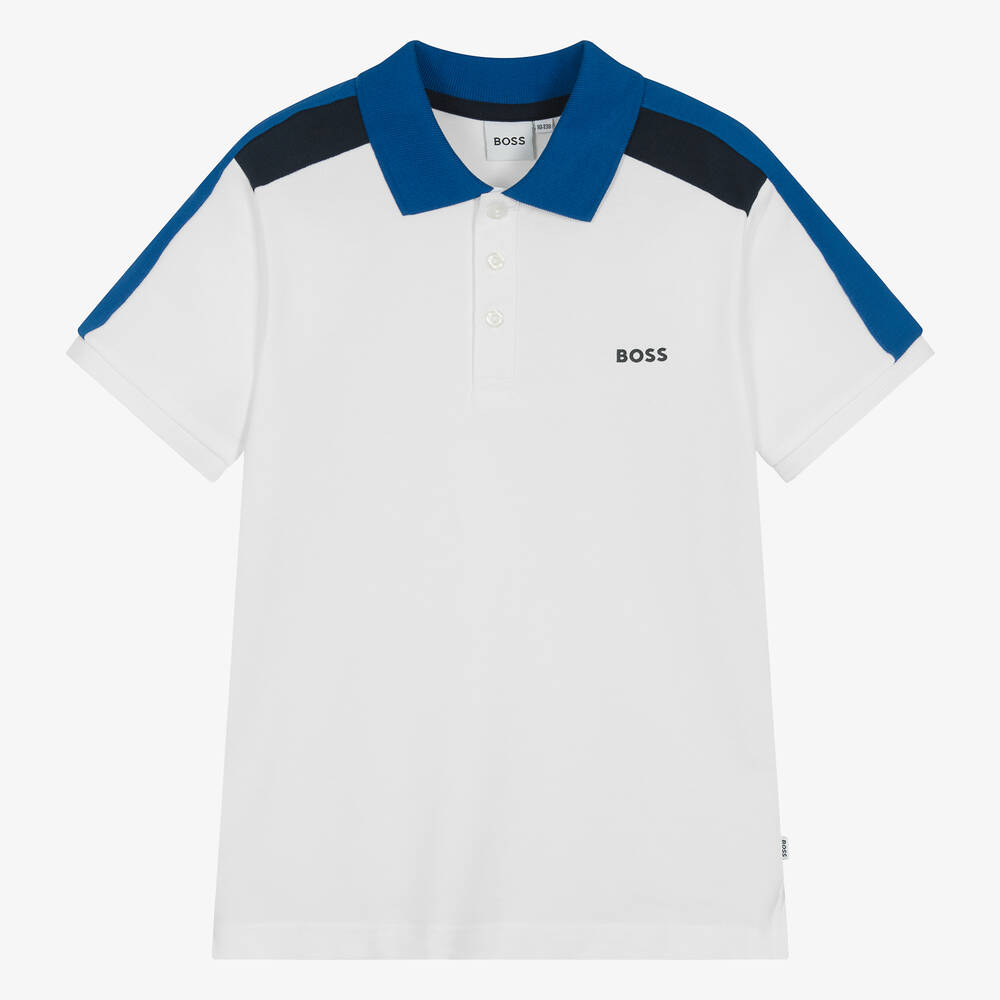 BOSS-Teen Boys White Cotton Piqué Polo Shirt | Childrensalon Outlet