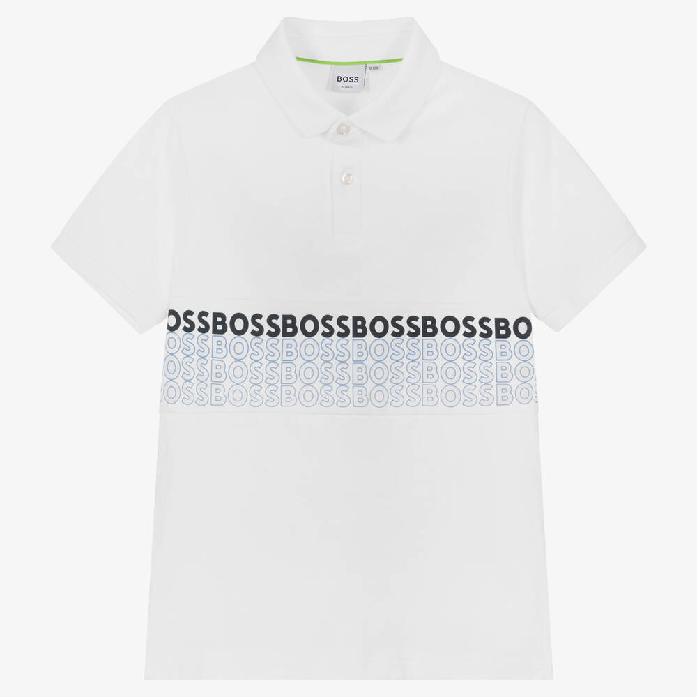 BOSS - Teen Boys White Cotton Polo Shirt | Childrensalon