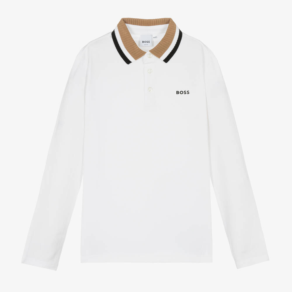 BOSS - Белая рубашка поло из хлопка | Childrensalon