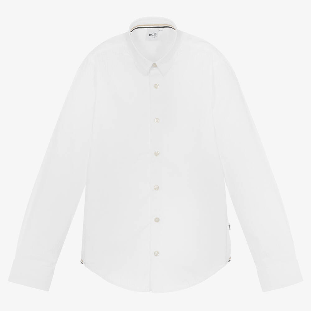 BOSS - Teen Boys White Cotton Shirt | Childrensalon