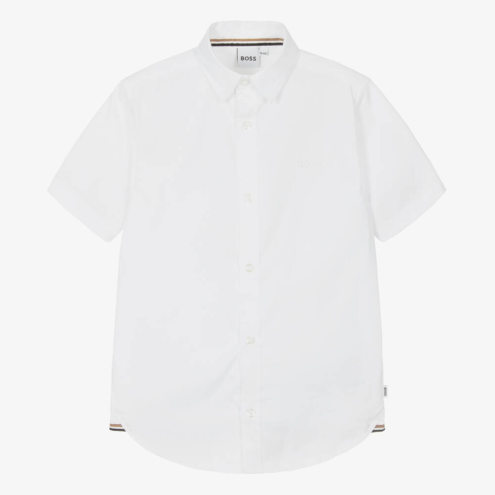 BOSS-Teen Boys White Cotton Shirt | Childrensalon Outlet