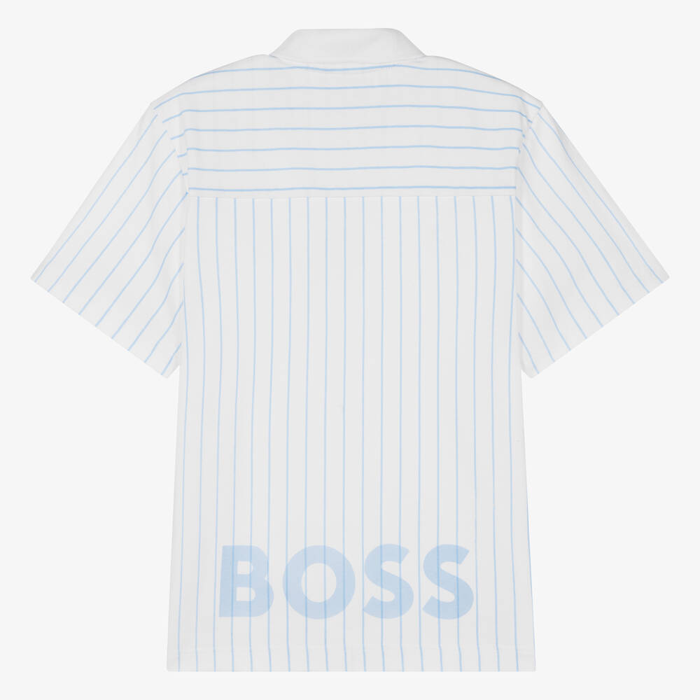 بوس-توب بولو قطن مقلم لون أبيض للمراهقين | Childrensalon Outlet