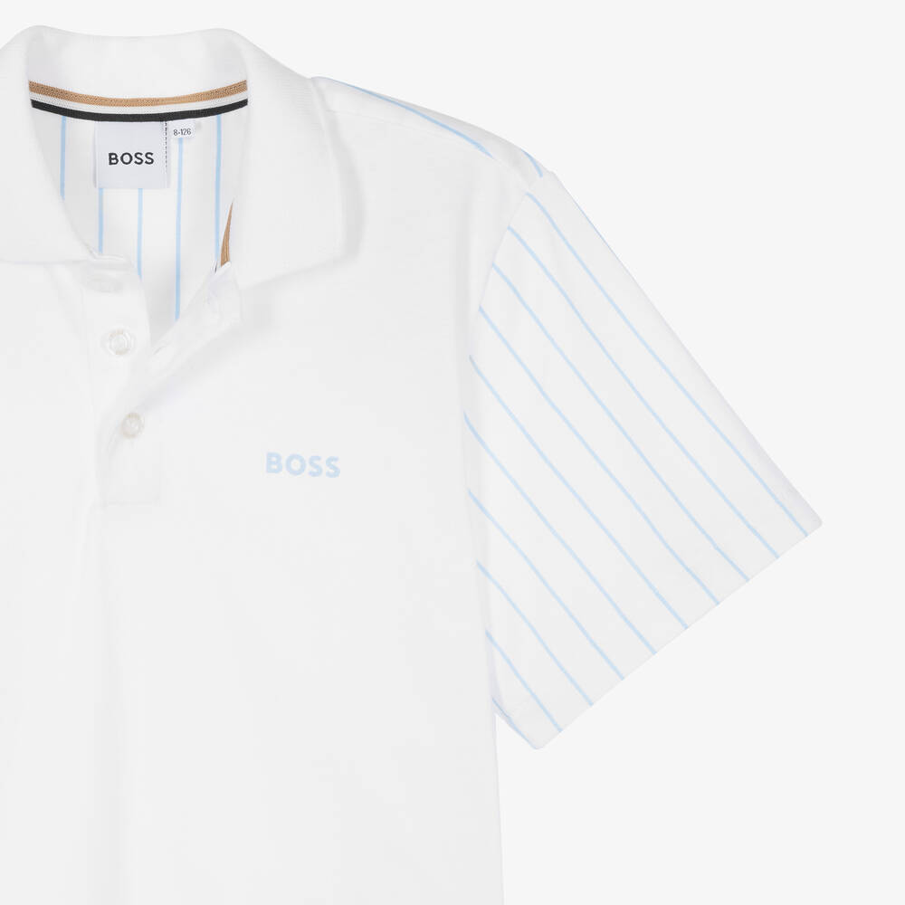 بوس-توب بولو قطن مقلم لون أبيض للمراهقين | Childrensalon Outlet