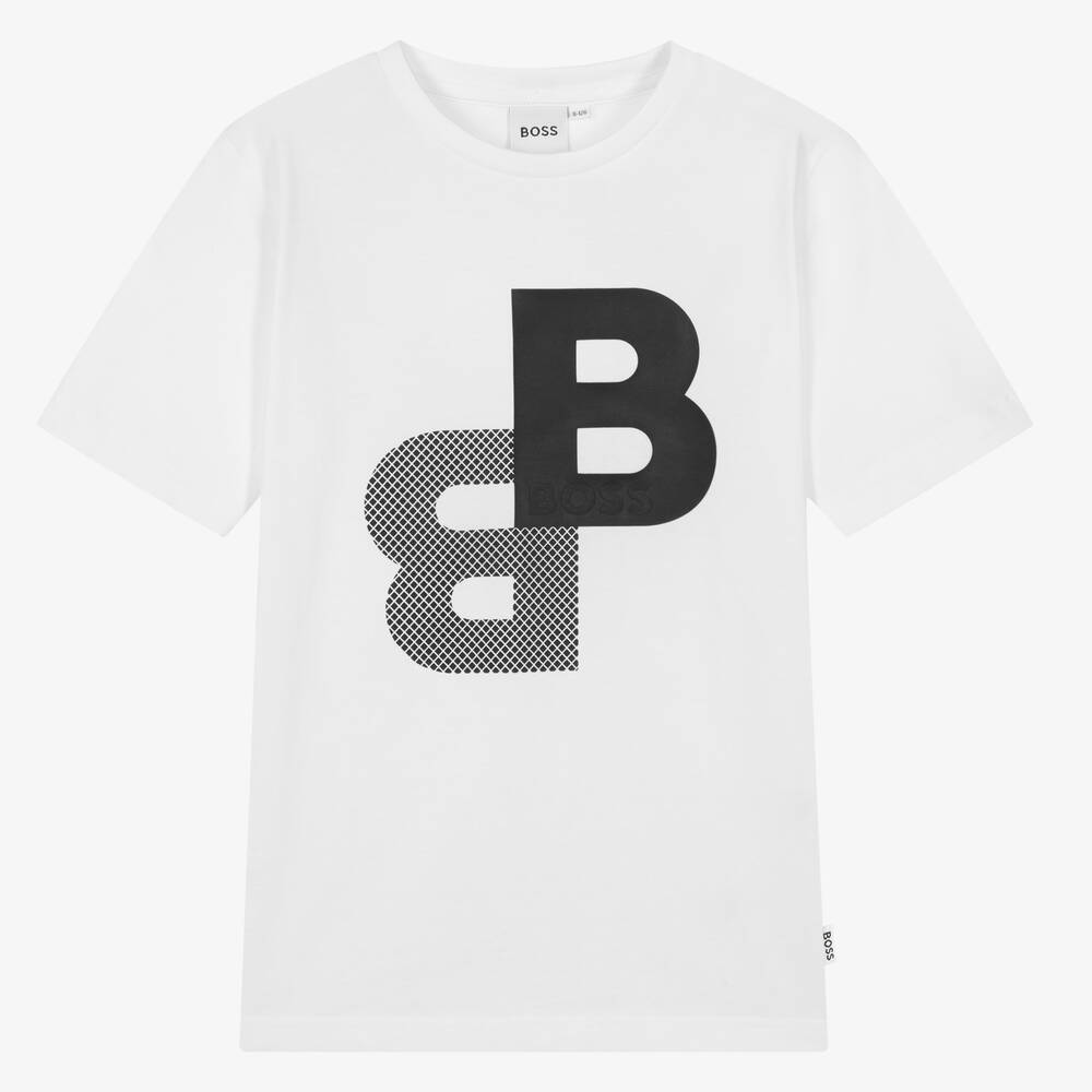 BOSS - Teen Boys White Cotton T-Shirt | Childrensalon