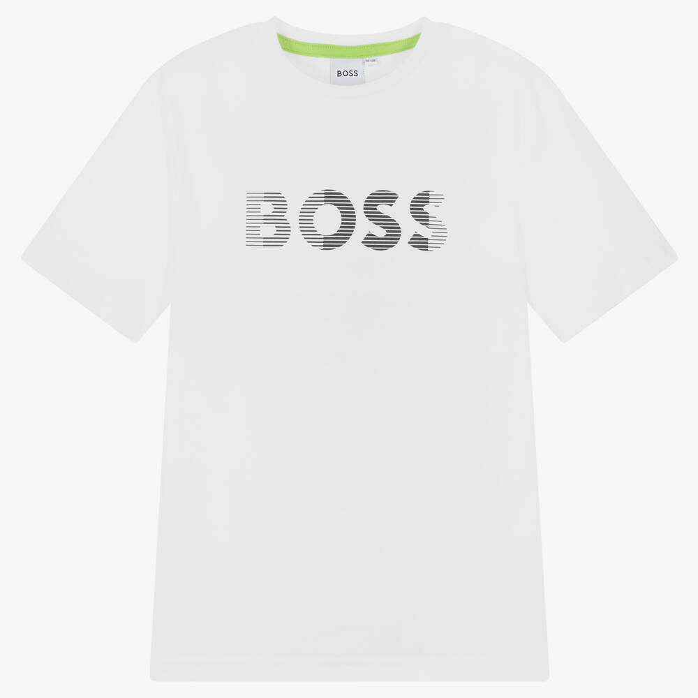 BOSS - Teen Boys White Cotton T-Shirt | Childrensalon