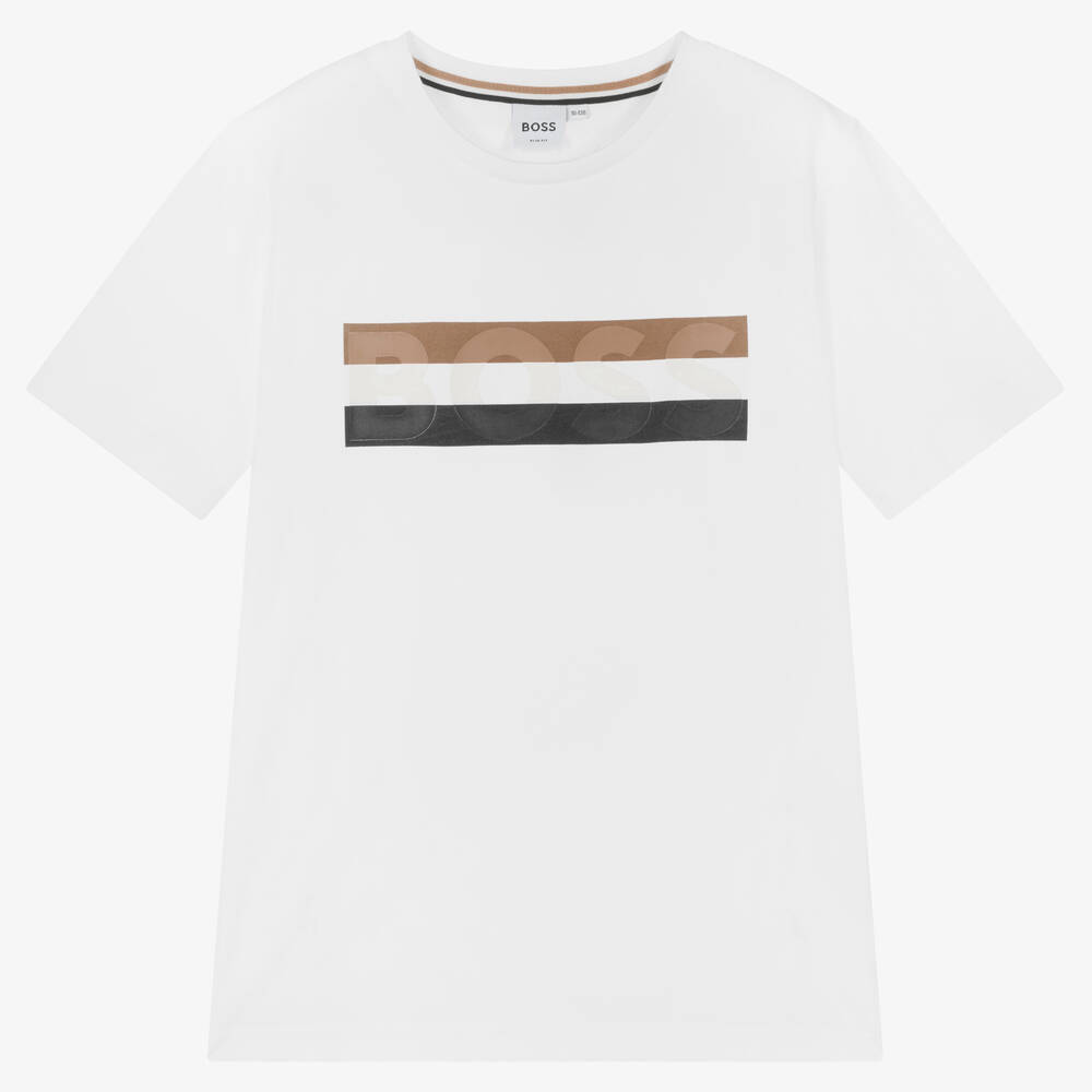 BOSS - Weißes Teen Baumwoll-T-Shirt  | Childrensalon