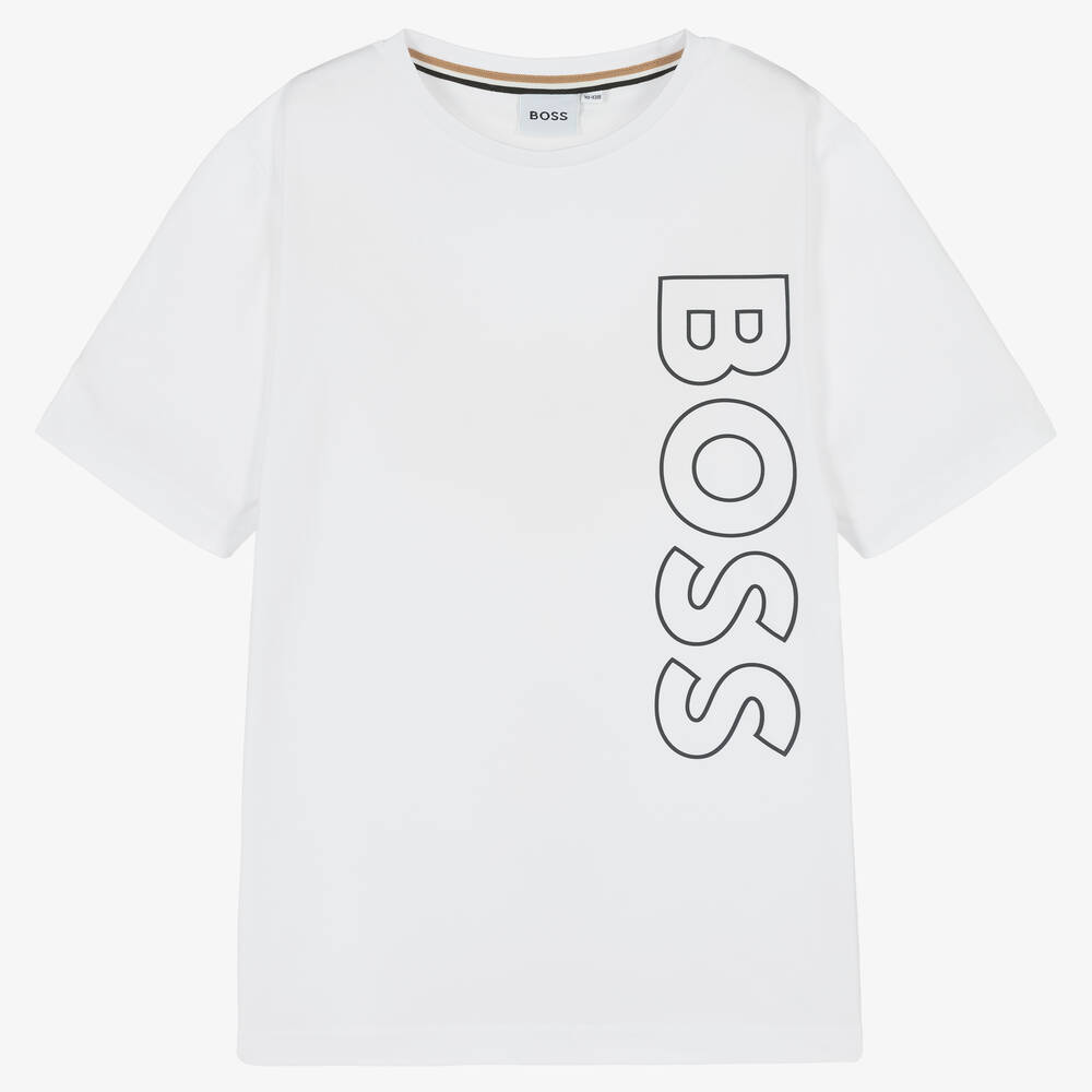 BOSS - Teen Boys White Cotton T-Shirt | Childrensalon