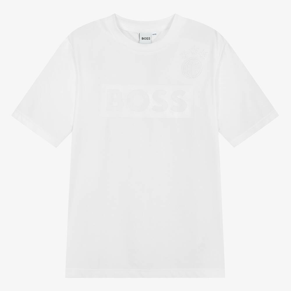 BOSS-Teen Boys White Football T-Shirt | Childrensalon Outlet