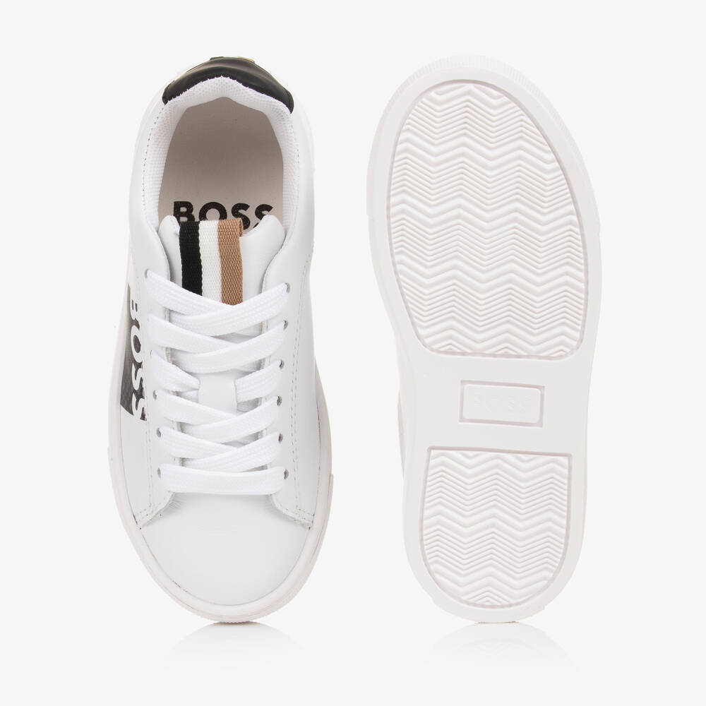 BOSS-Teen Boys White Leather Trainers | Childrensalon Outlet
