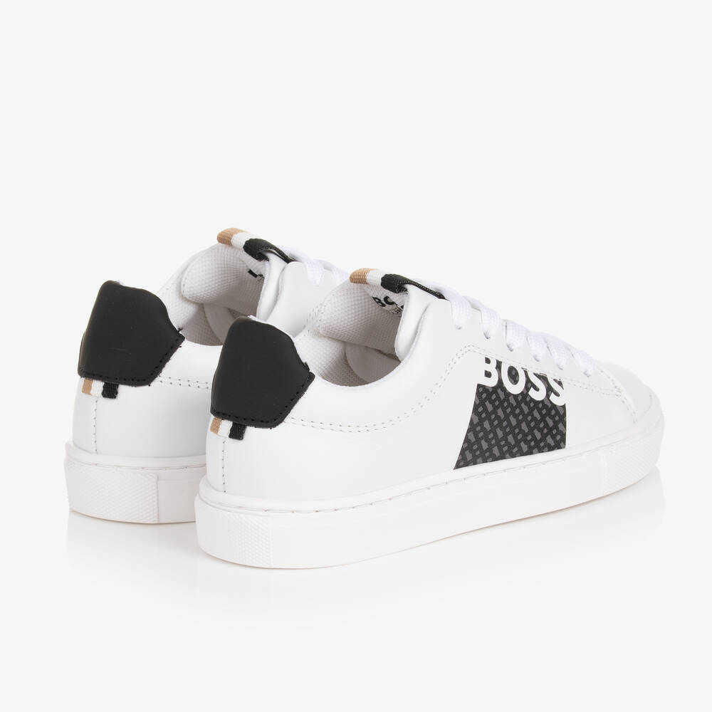 BOSS-Teen Boys White Leather Trainers | Childrensalon Outlet
