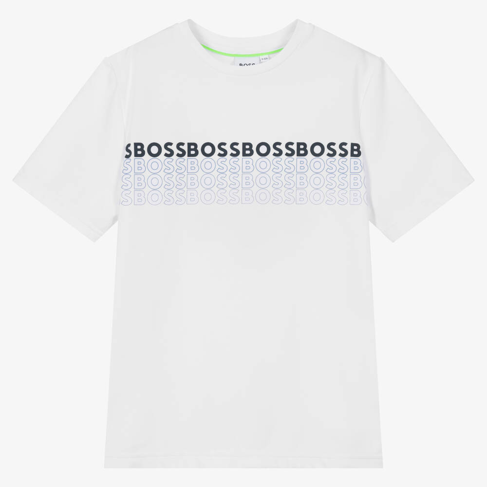 BOSS - Teen Boys White Logo T-Shirt | Childrensalon
