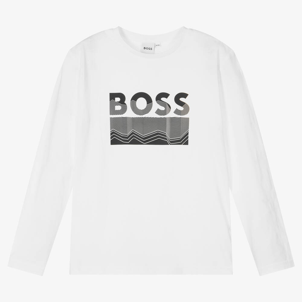 BOSS-توب تينز ولادي قطن لون أبيض | Childrensalon Outlet