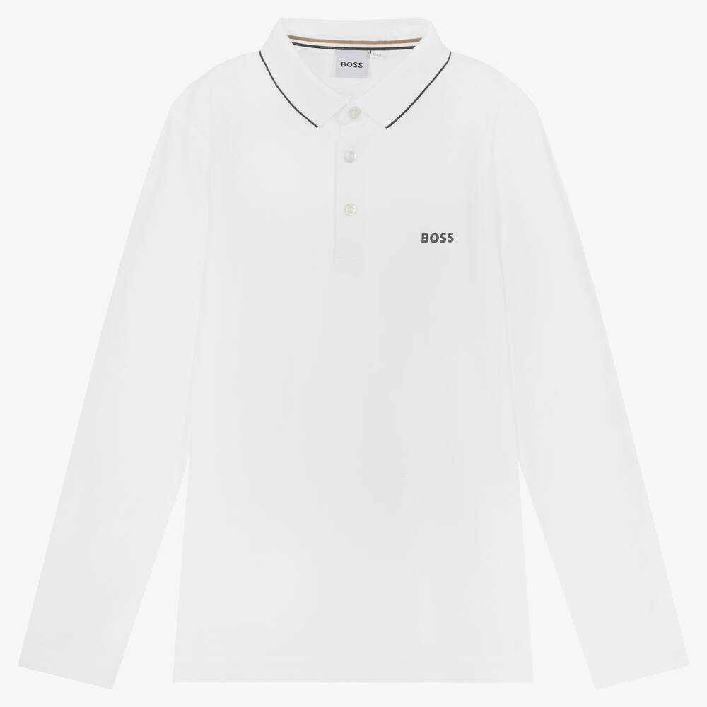 BOSS - Белая рубашка поло для мальчиков-подростков | Childrensalon
