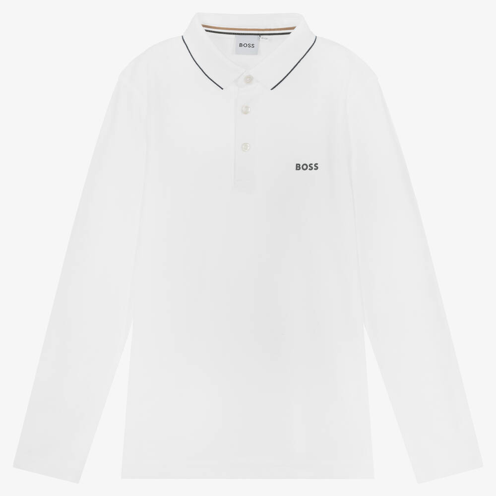 BOSS - Teen Boys White Polo Shirt | Childrensalon