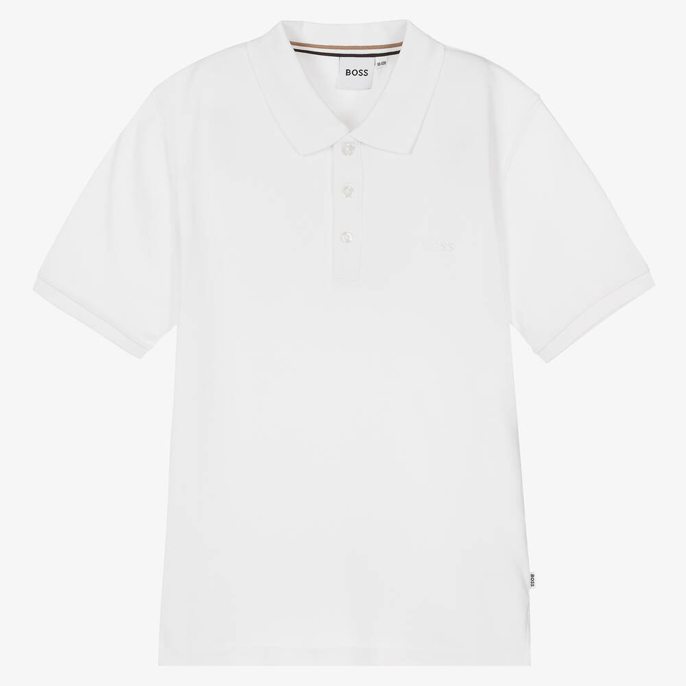 BOSS - Teen Boys White Polo Shirt | Childrensalon