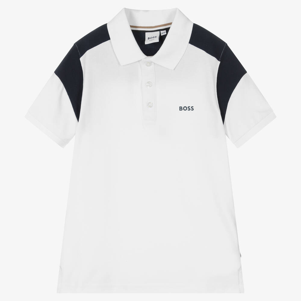 BOSS - Белая рубашка поло для мальчиков-подростков | Childrensalon