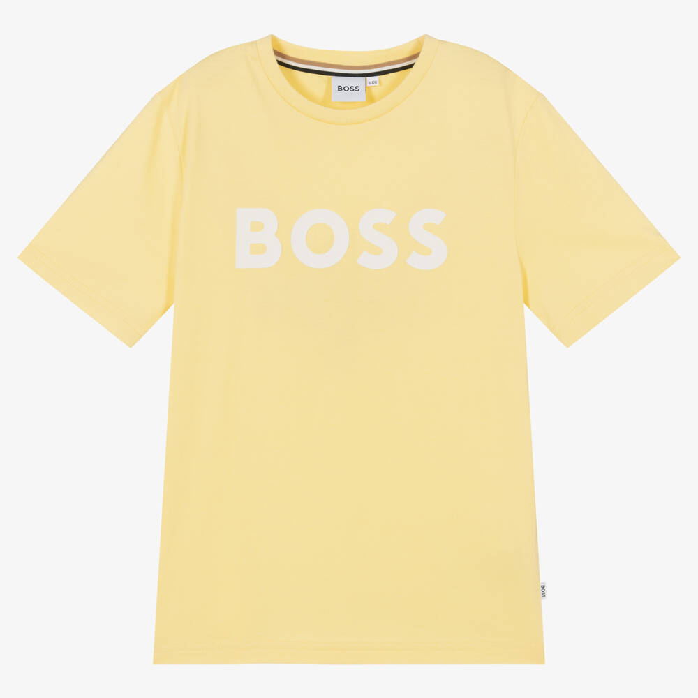 BOSS - Teen Boys Yellow Cotton Logo T-Shirt | Childrensalon