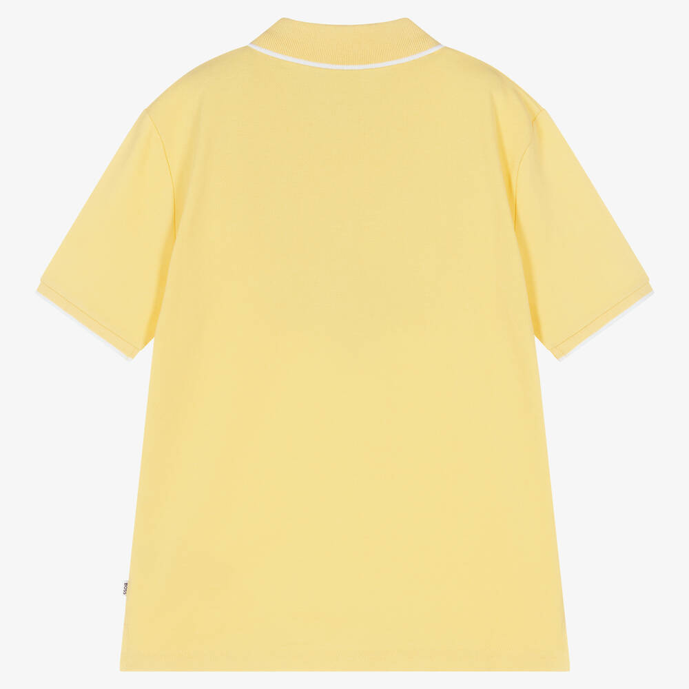 BOSS-Желтая рубашка поло из хлопка пике | Childrensalon Outlet