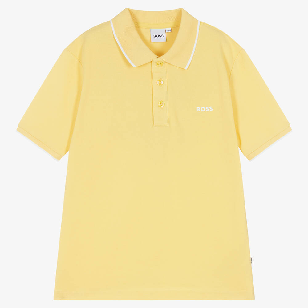 BOSS - Желтая рубашка поло из хлопка пике | Childrensalon
