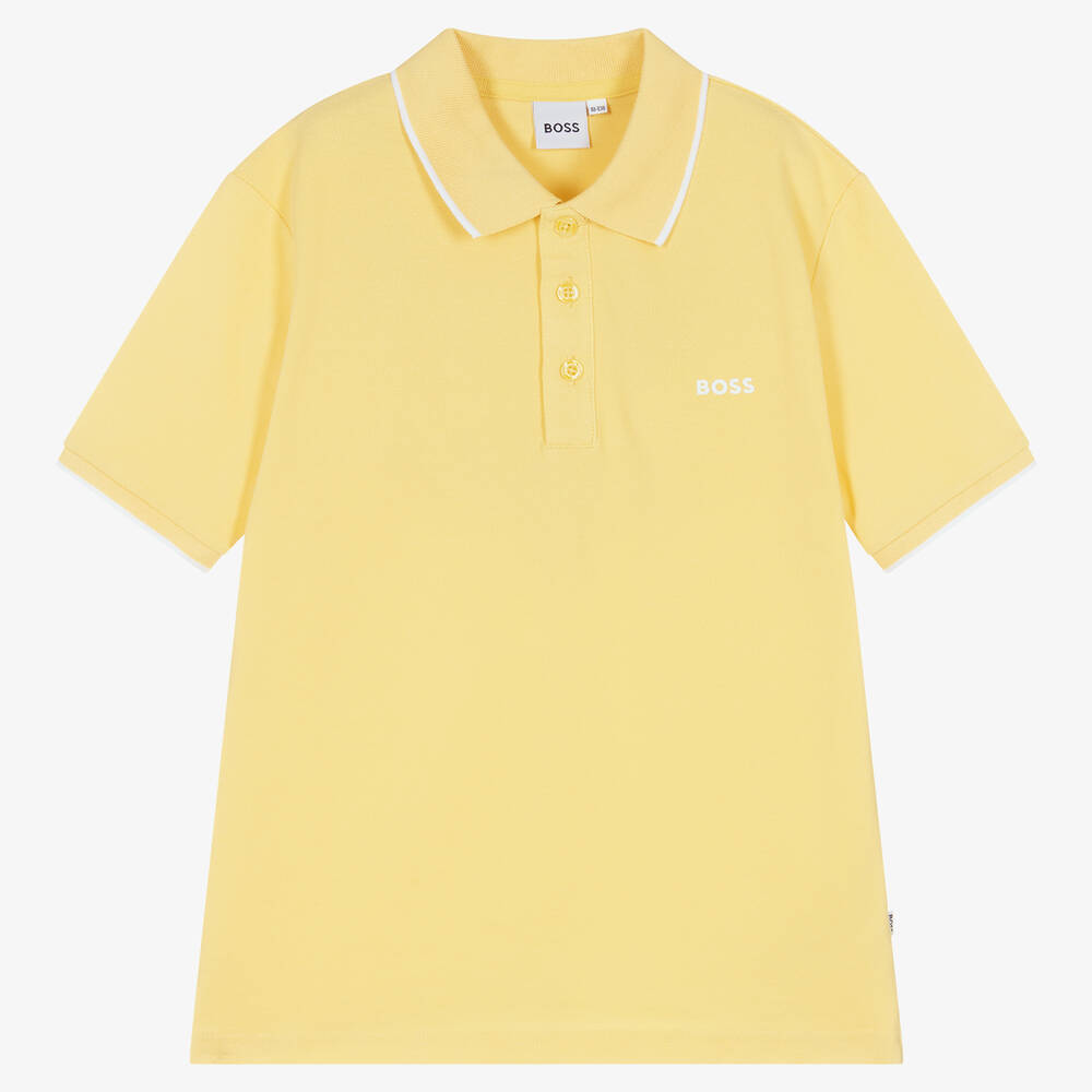 BOSS-Желтая рубашка поло из хлопка пике | Childrensalon Outlet