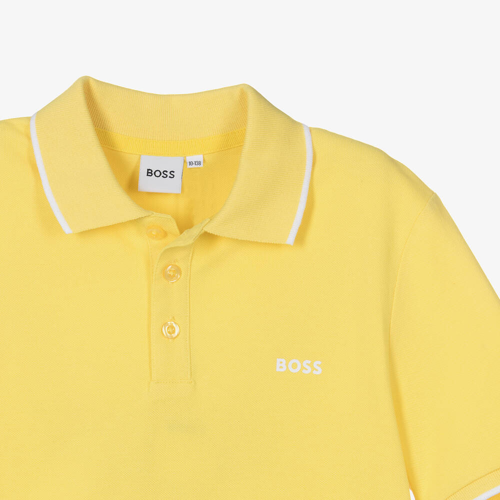 BOSS-توب بولو قطن بيكيه لون أصفر للمراهقين | Childrensalon Outlet