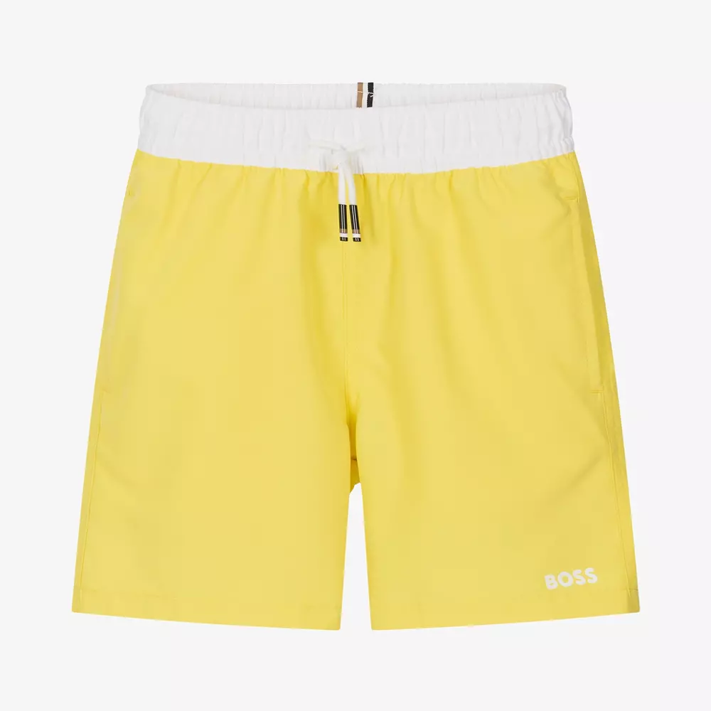 BOSS-Teen Boys Yellow Magic Print Swim Shorts | Childrensalon Outlet