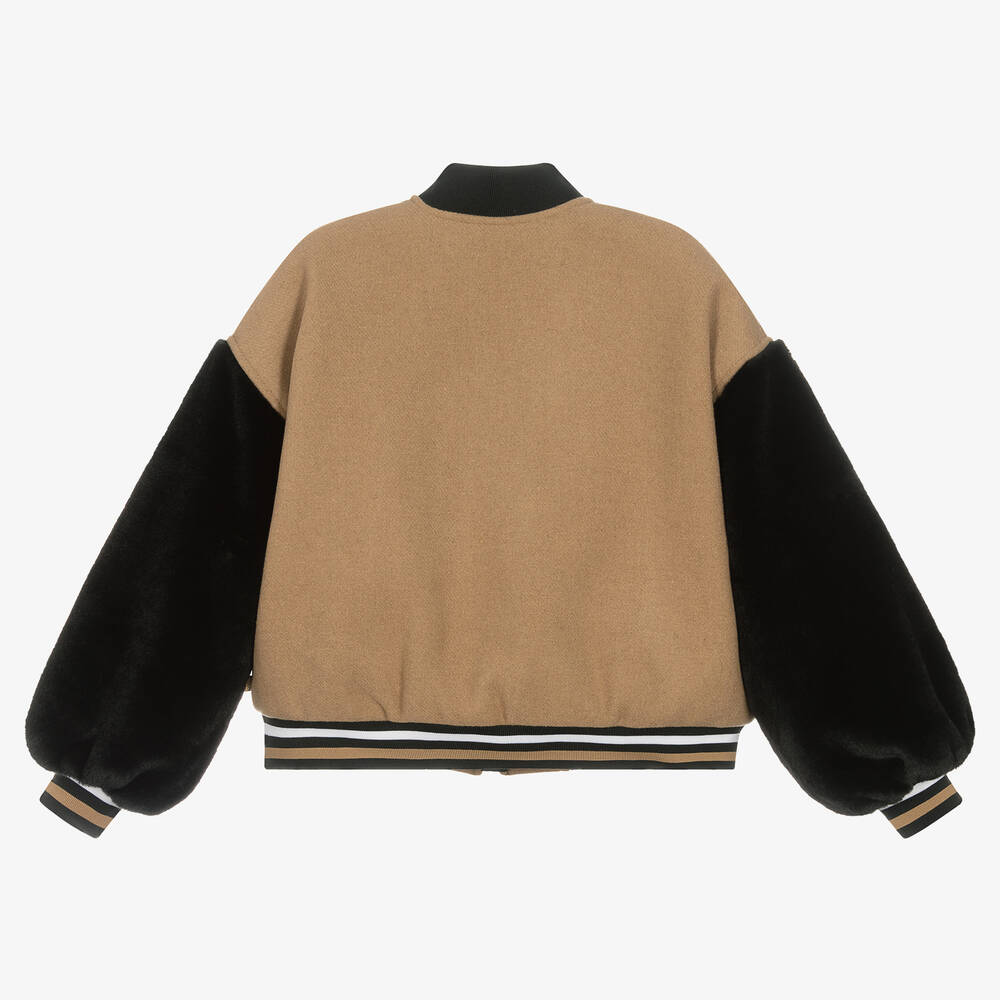 BOSS-Teen Girls Beige & Black Wool Varsity Jacket | Childrensalon Outlet
