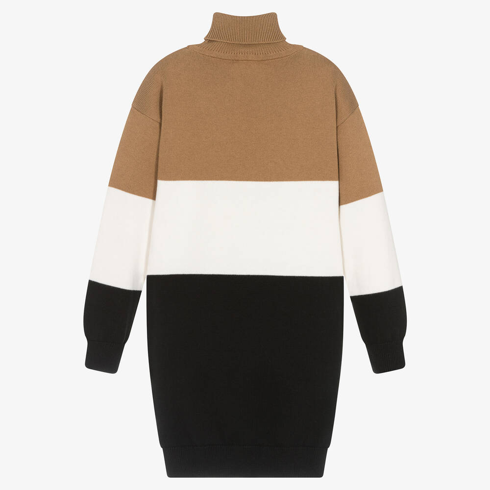 BOSS-Teen Girls Beige Cotton & Wool Roll Neck Dress | Childrensalon Outlet