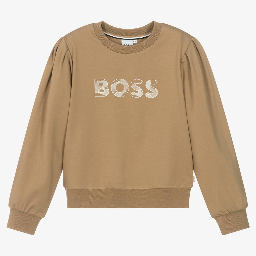 BOSS - Teen Girls Beige Milano Jersey Sweatshirt | Childrensalon