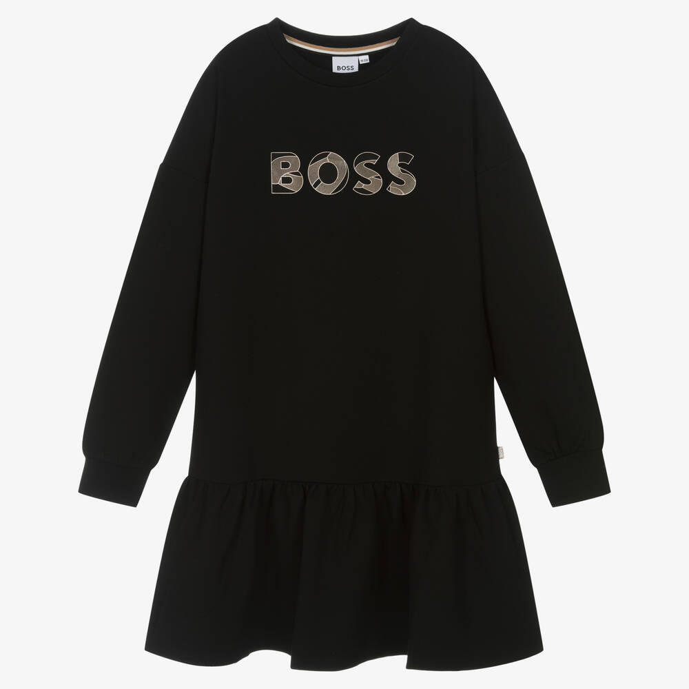 BOSS - Черное хлопковое платье-свитшот | Childrensalon