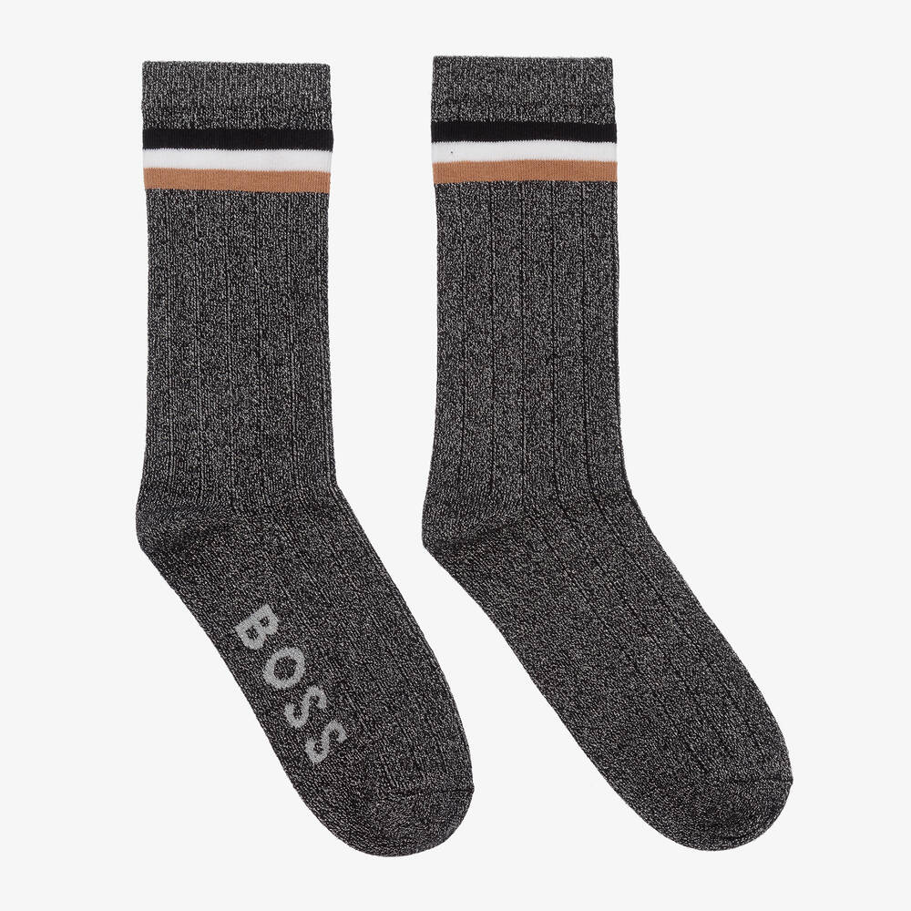 BOSS - Черные блестящие носки для девочек-подростков | Childrensalon