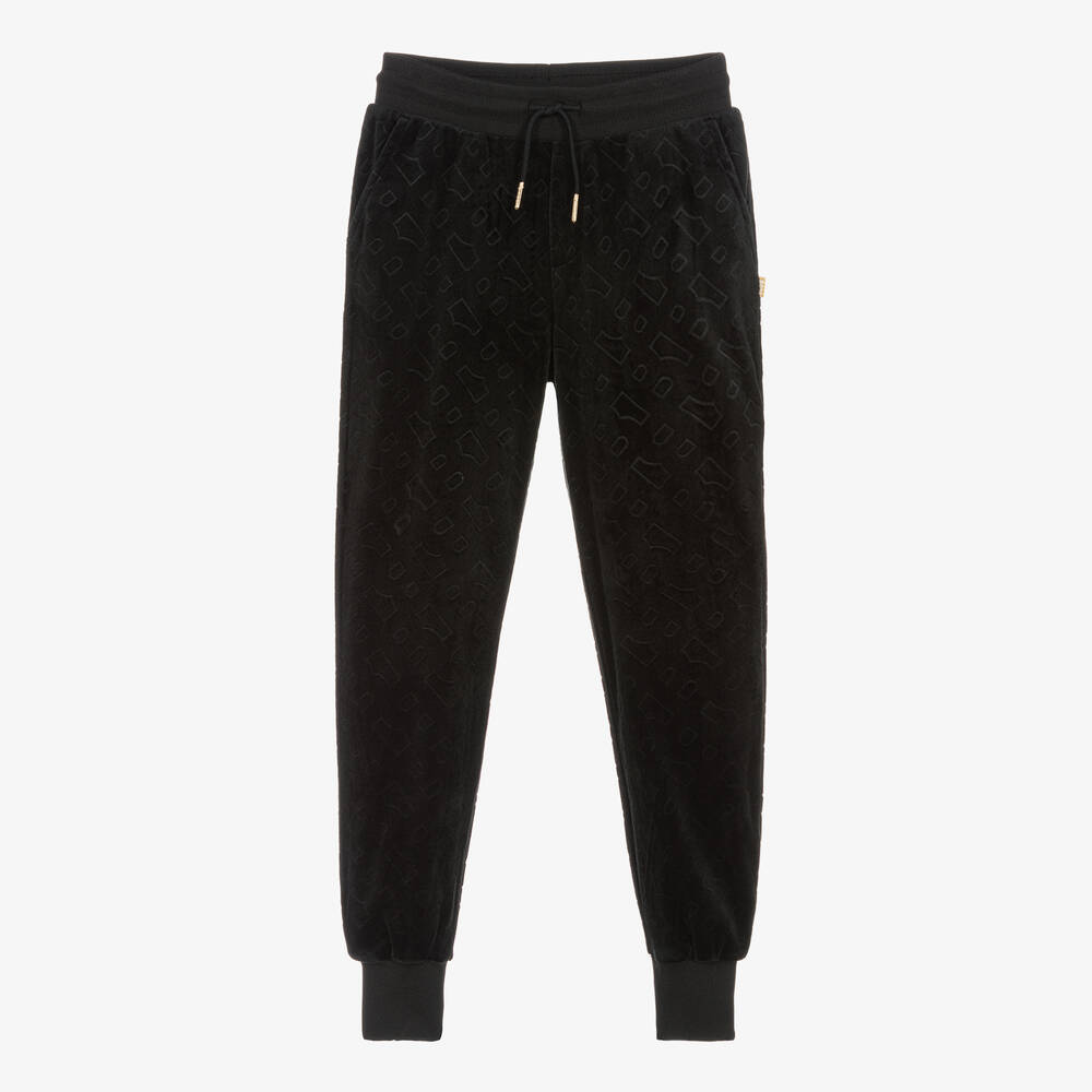 BOSS - Teen Girls Black Monogram Velour Joggers | Childrensalon