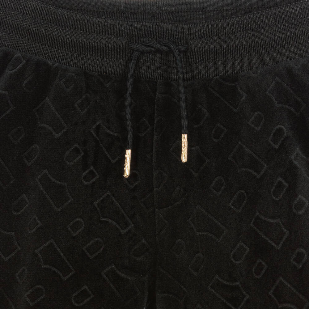 BOSS-Teen Girls Black Monogram Velour Joggers | Childrensalon Outlet
