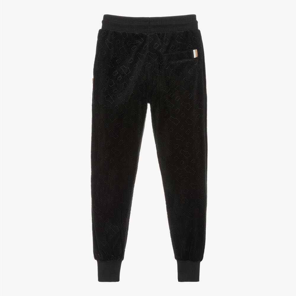 BOSS-Teen Girls Black Monogram Velour Joggers | Childrensalon Outlet