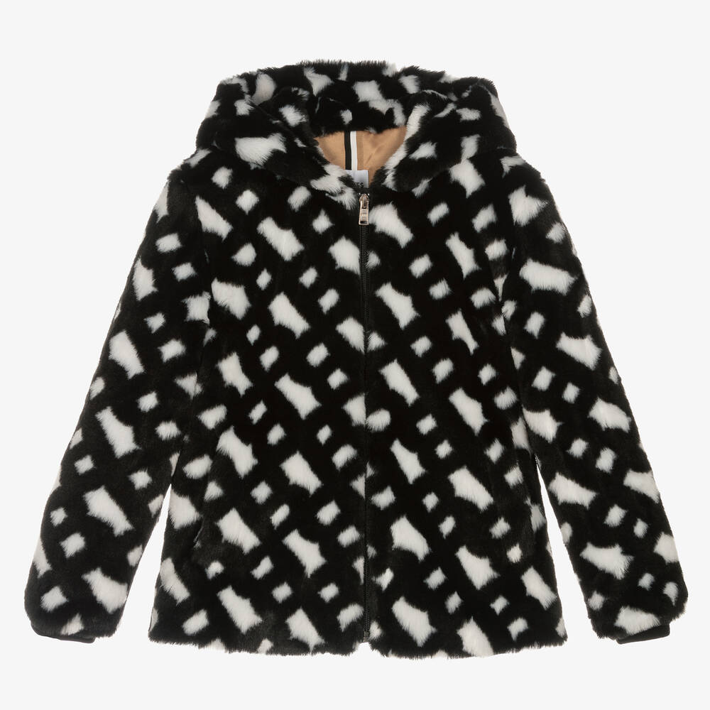 BOSS - Teen Girls Black & White Plush Jacket | Childrensalon