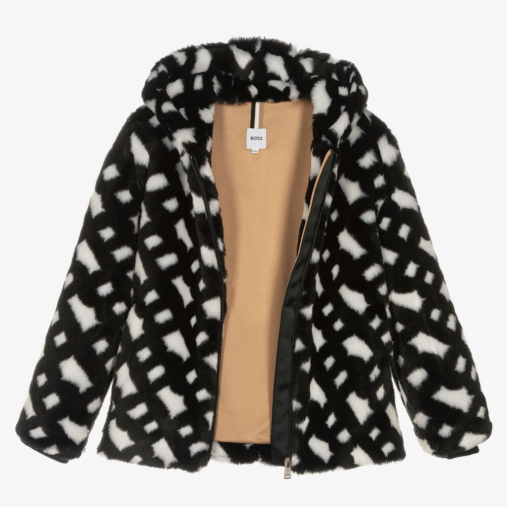 BOSS-Черно-белая плюшевая куртка для девочек-подростков | Childrensalon Outlet