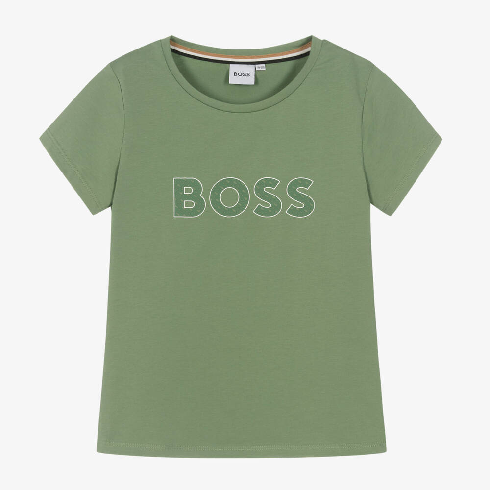 BOSS - Grünes Teen Baumwoll-T-Shirt | Childrensalon