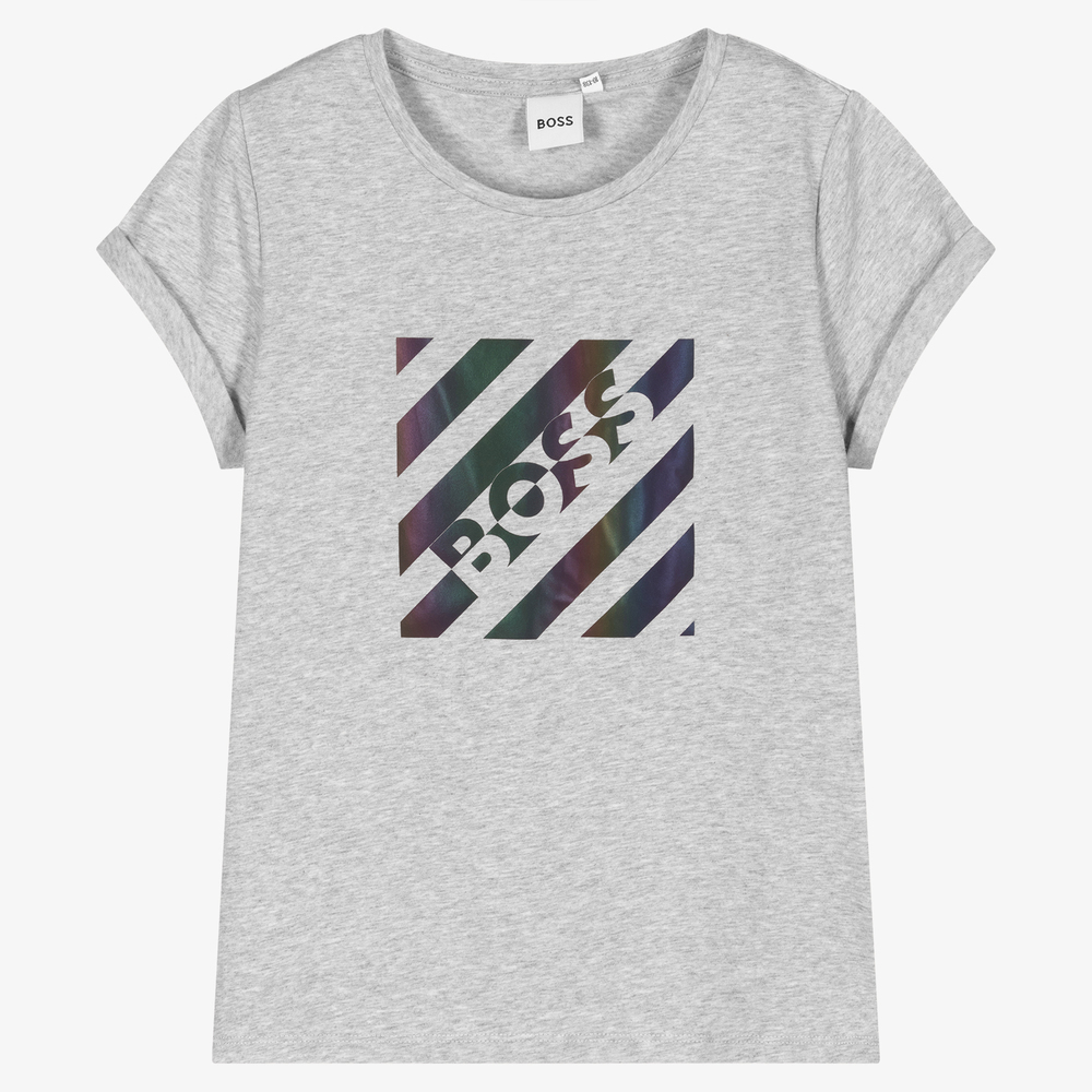 BOSS - Teen Girls Grey Logo T-Shirt | Childrensalon