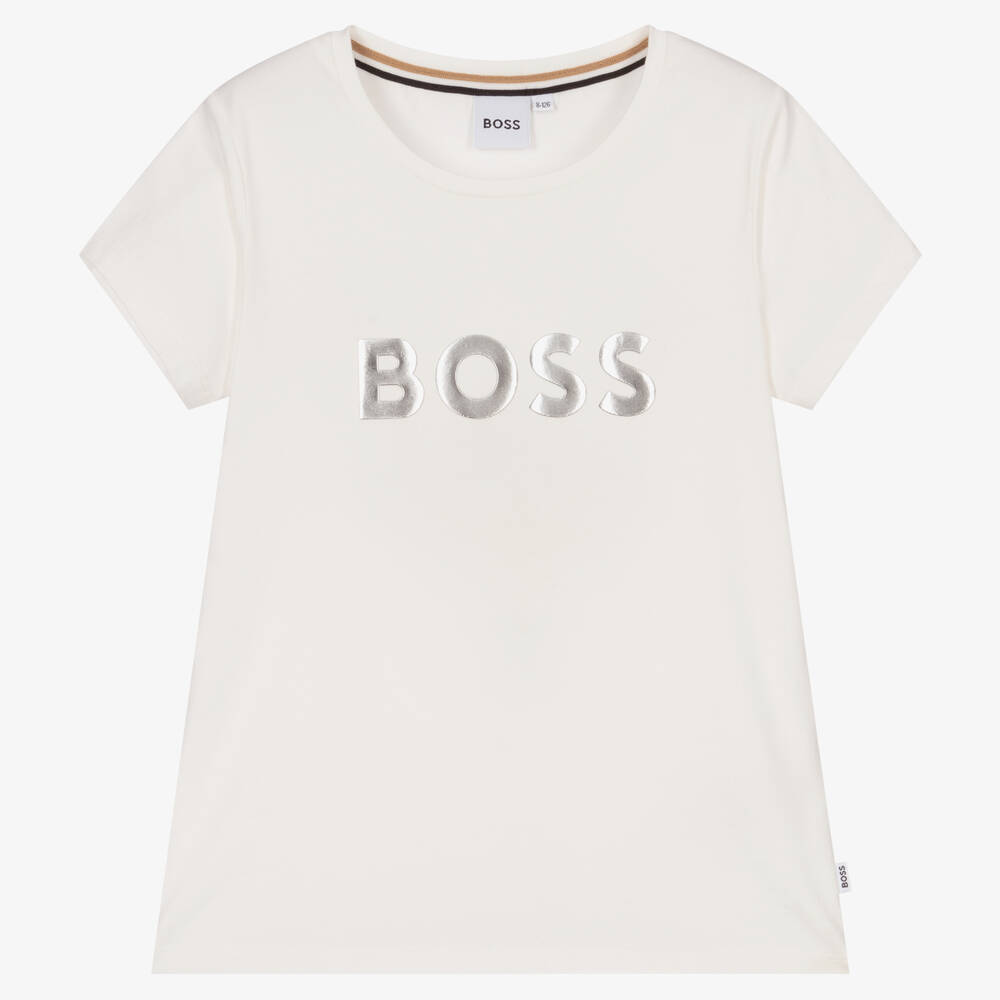 BOSS - Teen Girls Ivory Logo T-Shirt | Childrensalon