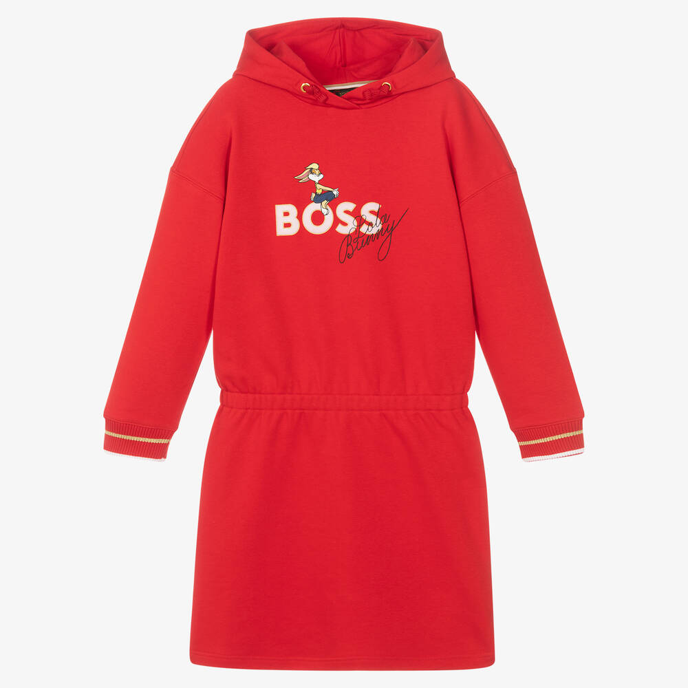 BOSS - فستان لوني تونز تينز بناتي قطن جيرسي لون أحمر | Childrensalon