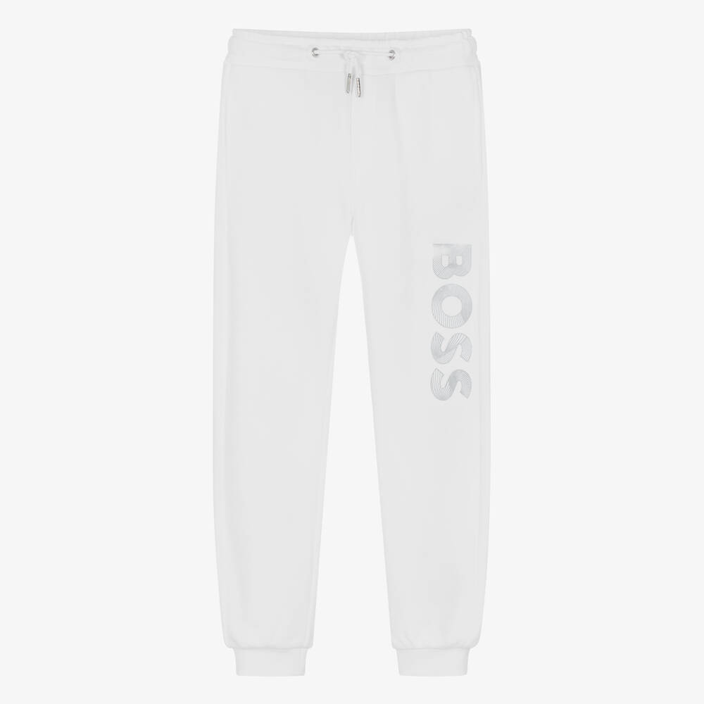 BOSS-جوغرز قطن جيرسي لون أبيض للمراهقات | Childrensalon Outlet