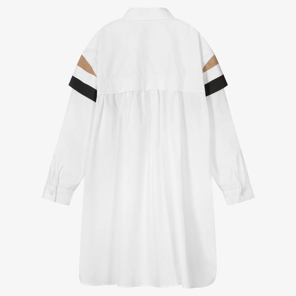 BOSS-Белое платье-рубашка из хлопкового поплина | Childrensalon Outlet