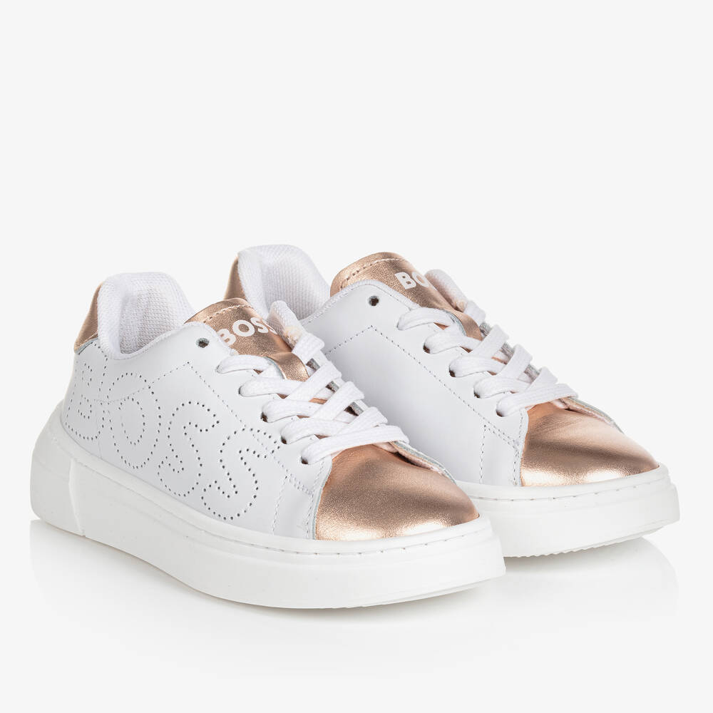 BOSS - Teen Leder-Sneakers Weiß/Gold | Childrensalon