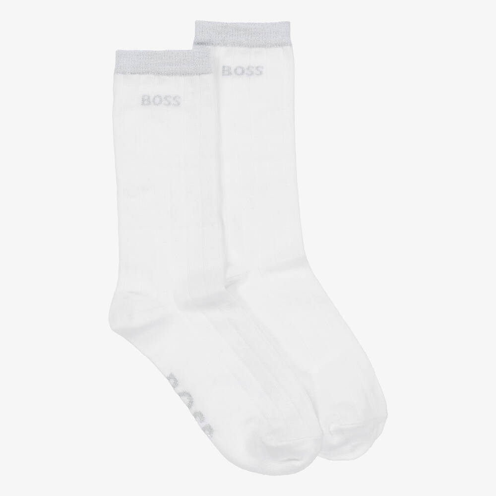 BOSS - Teen Girls White Logo Socks | Childrensalon