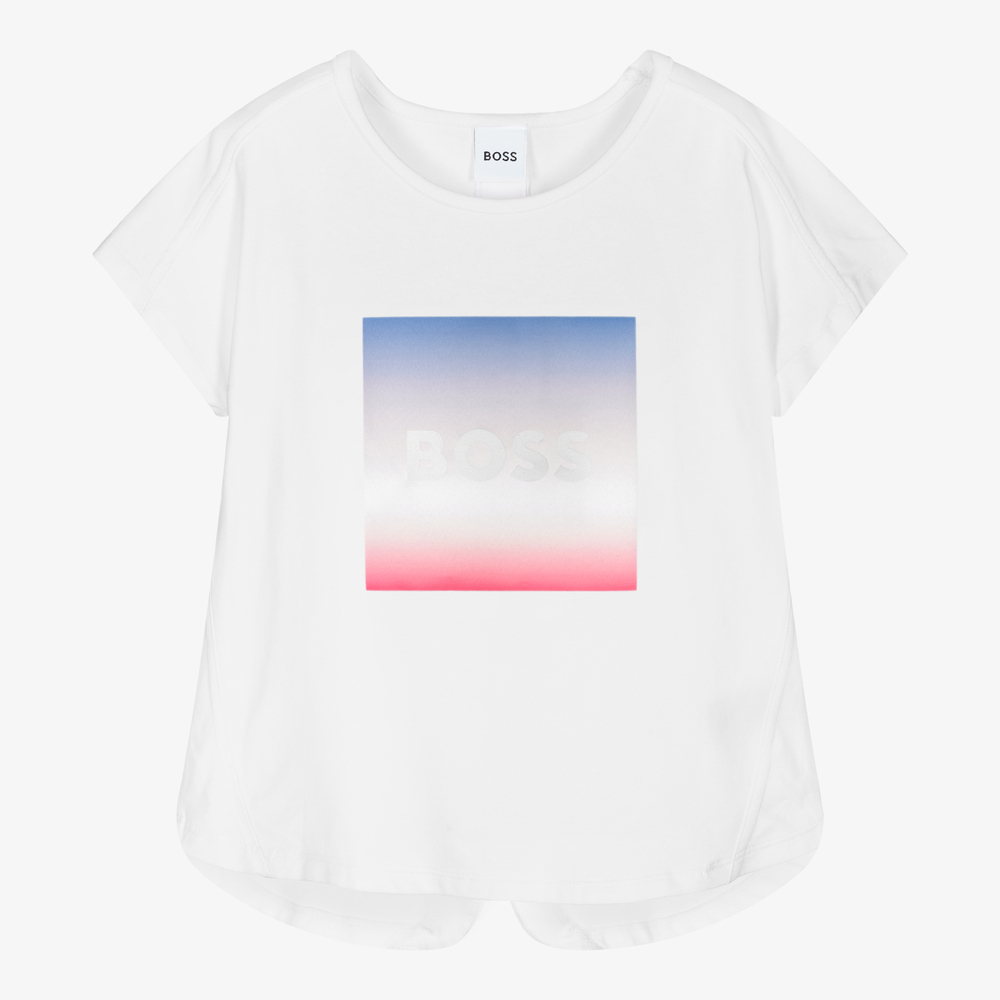 BOSS - Teen Girls White Logo T-Shirt  | Childrensalon