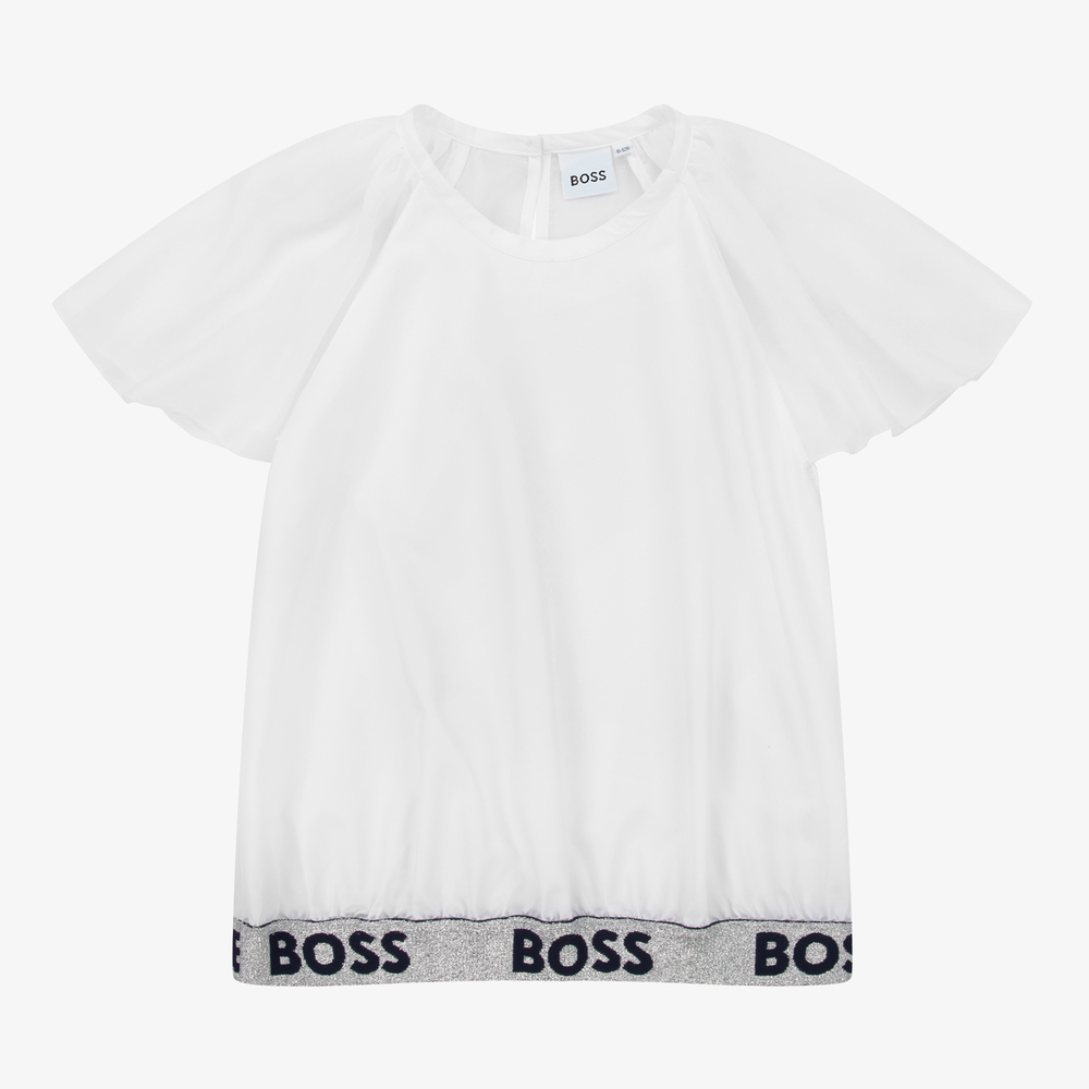 BOSS - Teen Girls White Logo Top | Childrensalon