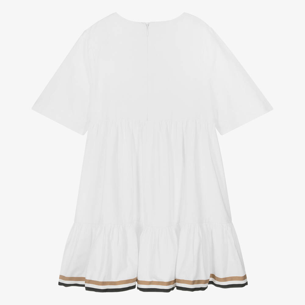 BOSS-فستان بطبقات فيسكوز تويل لون أبيض للمراهقات | Childrensalon Outlet