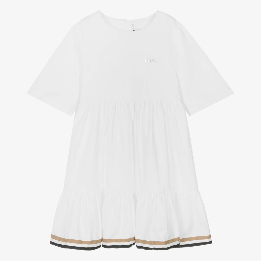 BOSS-Teen Girls White Tiered Viscose Dress | Childrensalon Outlet