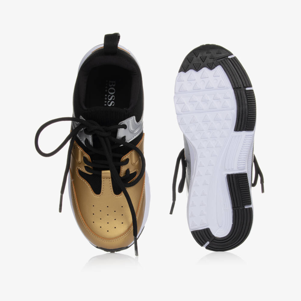 BOSS-Teen Gold Logo Trainers | Childrensalon Outlet